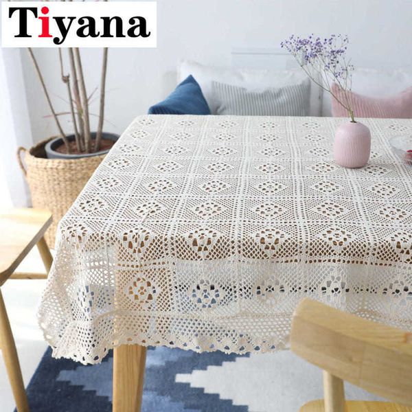 White Lace Crocheted Tablecloth Cotton Rectangle Table Cloth Home el Textile DecorZB-TC017D3 210626