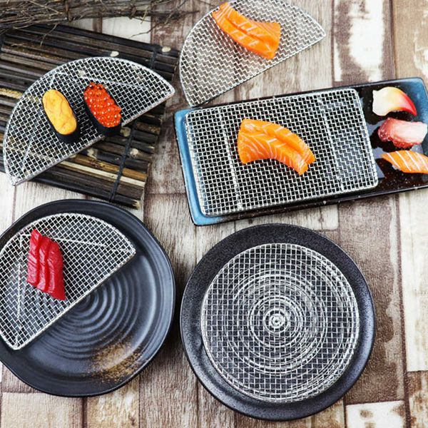 Fried Tempura Net Stainless Steel Grill Hamburger Fried Chicken Grease Net Japanese Cuisine Slate Pork Rack Home Barbecue Tools 210626