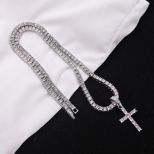 Pendant Necklaces Men Women Hip Hop Cross Necklace With 5.5mm Zircon Tennis Chain Iced Out Bling HipHop Jewelry Fashion Gift
