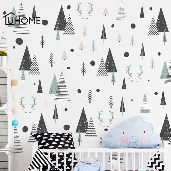 Nordic Forest Geometric Deer Triangle Wall Stickers for Kids Room Kindergarten Classroom Wall Decoration Posters Art Home Decals 210705