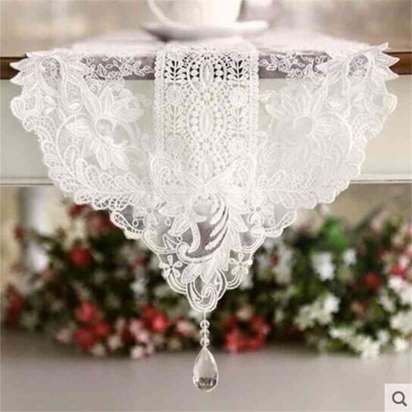 !!! Coreano estilo algodão mesa corredor lace elegante toalha de mesa decoração de casamento pingente de cristal piano capa 210709