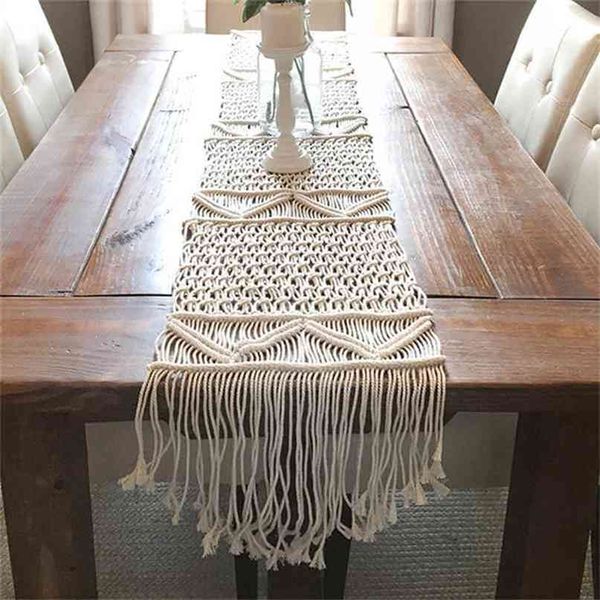 Bohemian Table Runner Handmade Bed Tapestry Hand-woven Macrame With Tassels Wedding Party Home Decoration 210709