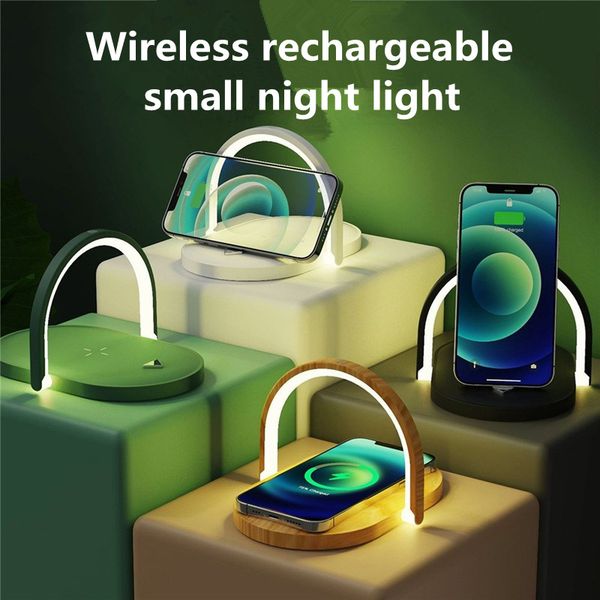 2021 Wireless charger small night light 15W quick chargers with mobile phone stand 3 in 1 table lamp