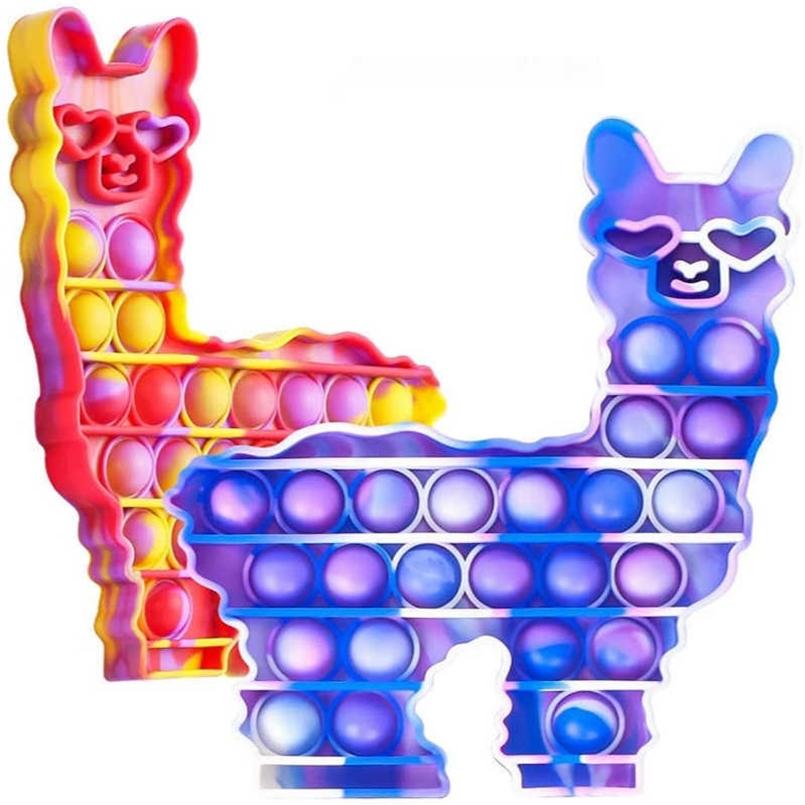 llama Alpaca shape push bubble Tie dye fidget poo-its finger puzzle Silicone squeezy cartoon animal toys stress relief game kids babay toy CY17