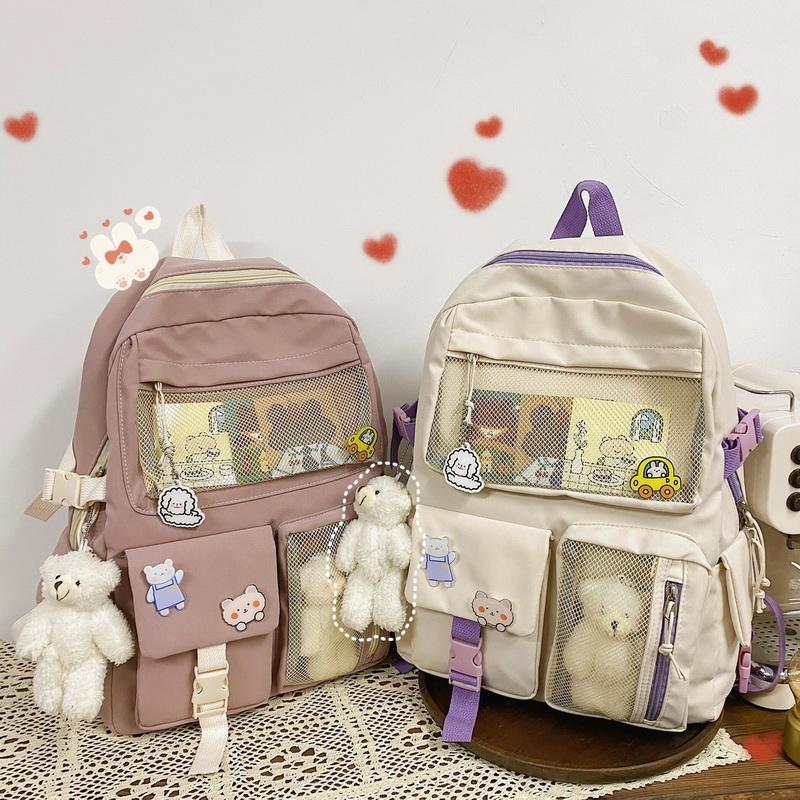 School Bags Korean Large Capacity Backpacks Women Kawaii Students Preppy Nylon Bag For Teenager Girl Sweet Waterproof Schoolbag Travel