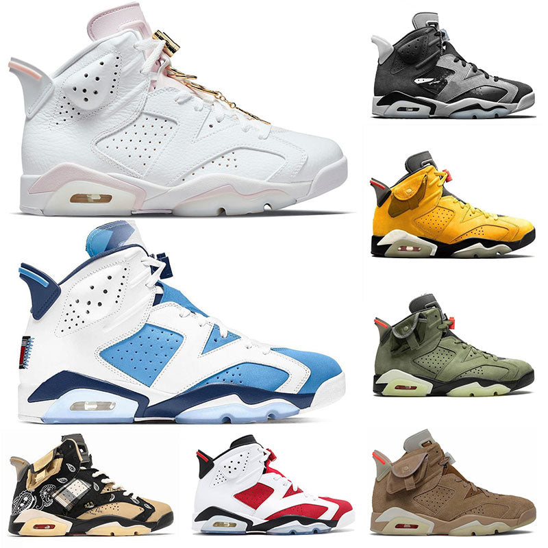 Gold Hoops Jumpman 6s Mens Womens Basketball Shoes British Khaki UNC Travis VI Black Infrared 6 DMP Yellow Cactus Jack Tinker Hatfield Oreo Denim Sn