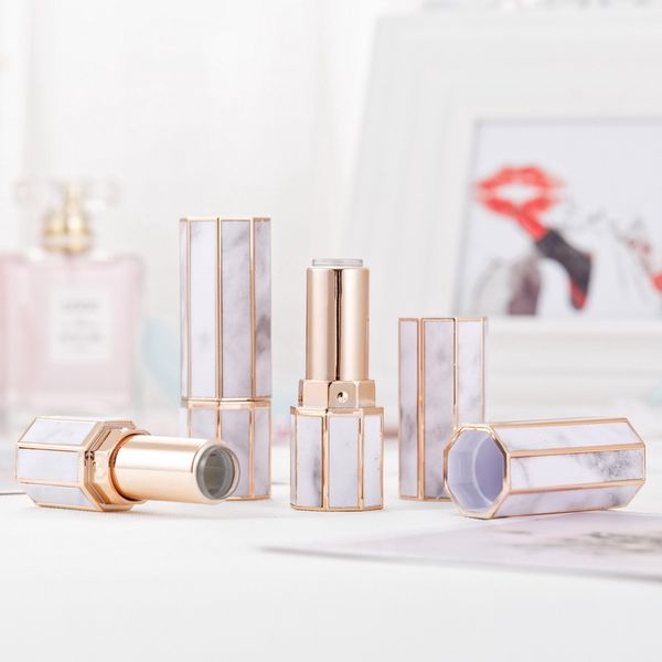 2021 12.1MM Marble Plastic Makeup Cosmetic DIY Lipsticks Lip Balm Moisturizing Empty Container Square-Round Tube with Lid Cap