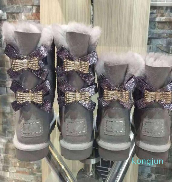 Women snow boots Middle tube fashion warm women&#039;s cotton shoes Bowknot drill snowshoe size