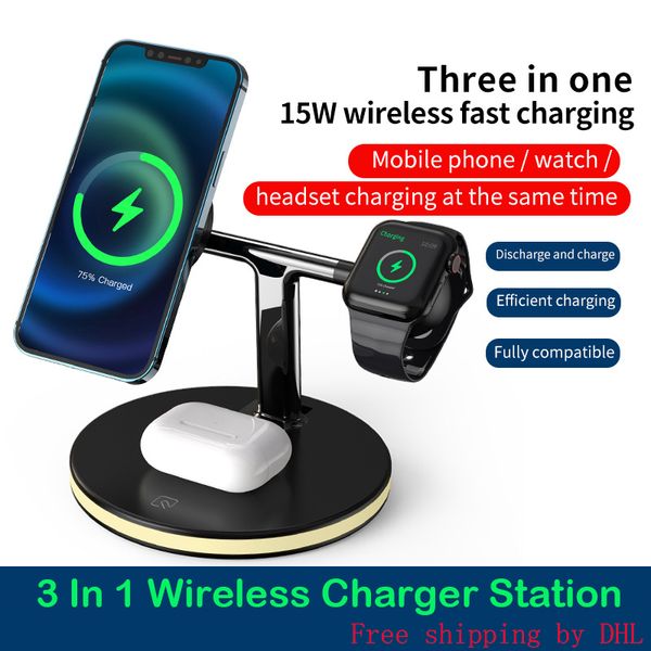 3 In 1 Universal Magnetic Wireless Charger 15W Cell Phone Fast Charging Station Chargers Stand For Watch SE 6 5 4 2 iPhone 12 11 mini Max Xs