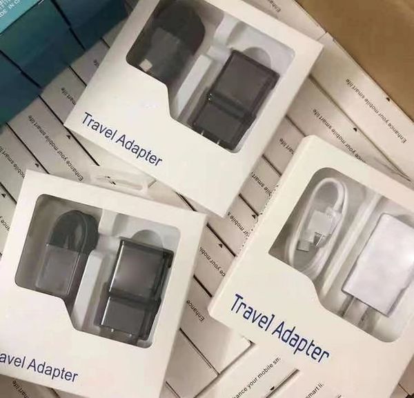 EU US Plug 1A 2A Charger Travel Power Adapter + Cable Set with Retail Box Wall Fast Chargers for Samsung S6 S8 S9 Plus Note 10