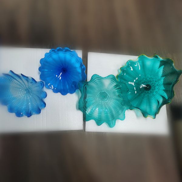 Abstract Wall Lamps Mediterranean Blue Decor Murano Glass Plate Artistic Decorative Flower Plates for Wall-Hanging Diameter 30 to 35 CM