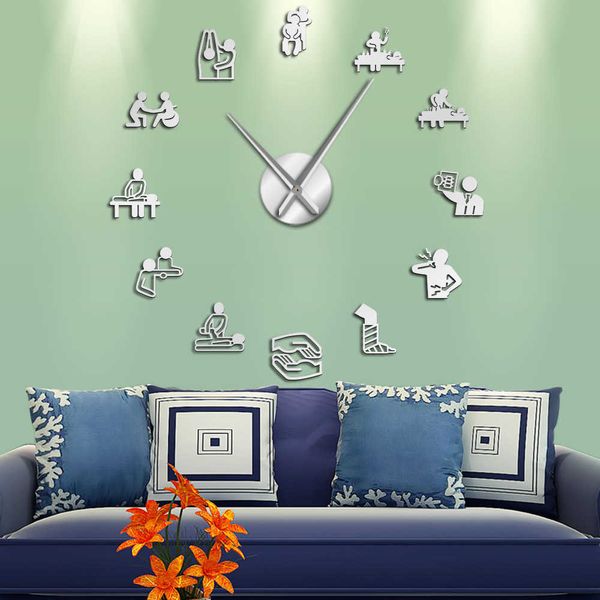 Wall Clocks Physical Therapy Osteopathy Big DIY Wall Clock Chiropractic Acupuncture Massage Acrylic Mirror Stickers on the Wall Decor Watch