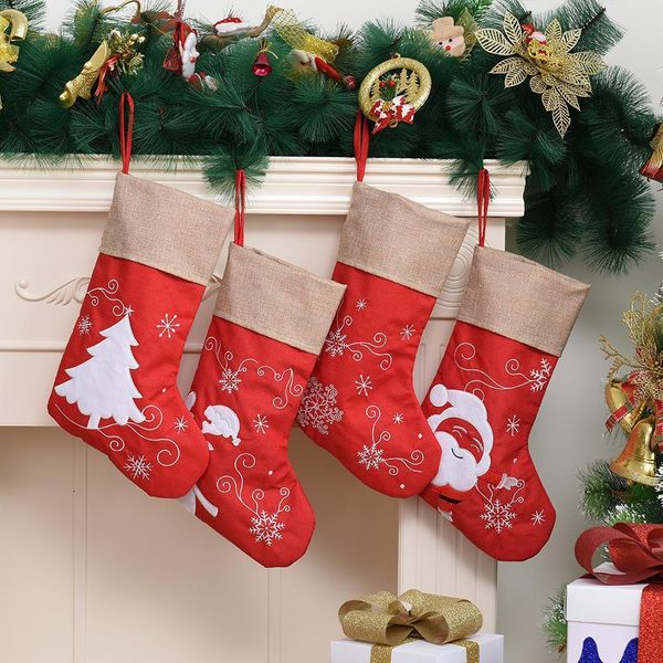 Stocking Claus Sock Linen Christmas Cartoon Xmas Santa Tree Ornaments Kid Candy Bag Festival Party Gift Decoration for Family OWB9117