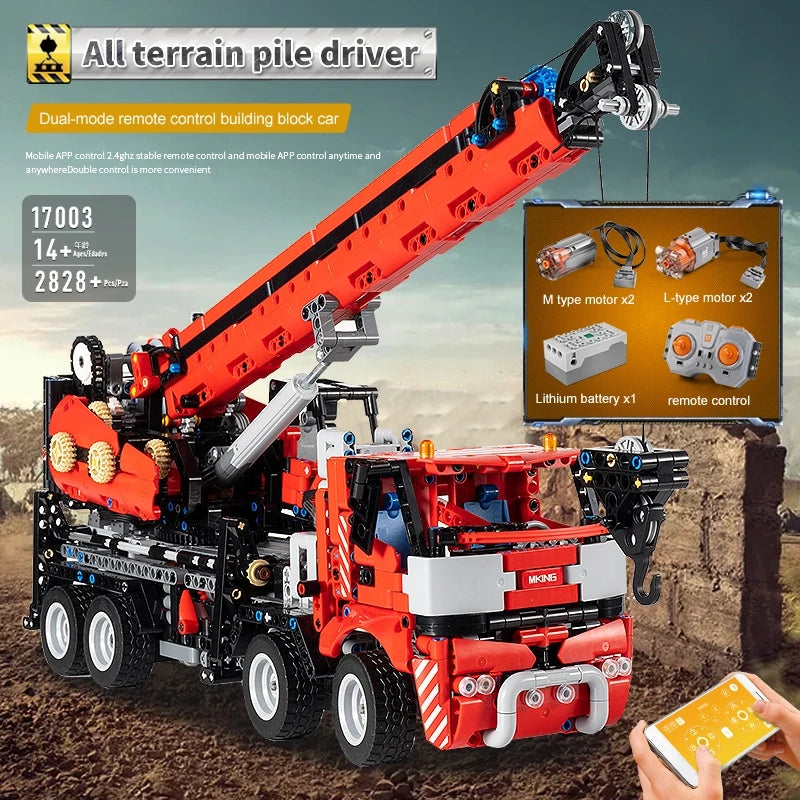 The All-Terrain Piling Paltform Crane Model Building Blocks MOULD KING 17003 High-tech APP RC Truck Toys Bricks Children Education Christmas Birthda