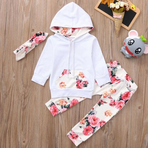 Clothing Sets TELOTUNY Children&#039;s Infant Baby Boys Girls Long Sleeve Hooded Tops Sweater Tracksuit Floral Print Pants Outfits Set Jul