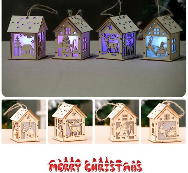 Christmas log cabin Hangs Wood Craft Kit Puzzle Toy Xmas Wooden House with candle light bar Home Decorations Children&#039;s holiday gifts S
