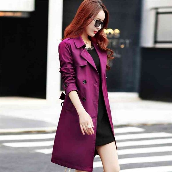 Spring Female Trench Coat for Women Turn-down Collar Slim Fit Double Breasted Long Plus Size 3XL 4XL Women&#039;s Clothing 210820