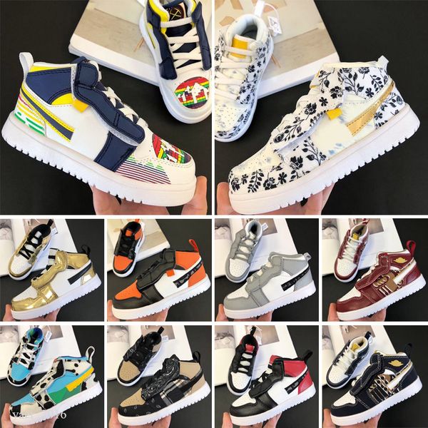 2022 J1 I Magic Button Satin Black Toe Children Basketball Shoes Boy Girl Youth Kid Sport Running boots Sneaker Size 28-35