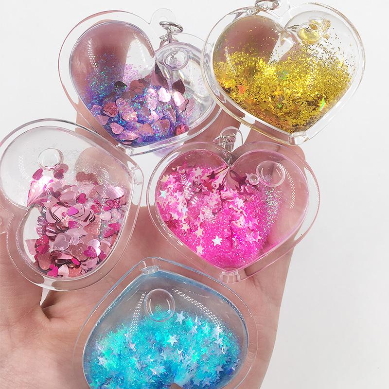 Keychains Heart Moving Liquid Key Ring Fantasy Keychain Glitter Quicksand Star Car Pendant Creative Birthday Gift