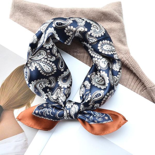 Scarves Vintage Cashew Nut Silk Scarf Square Bag Tie Natural Mulberry Kerchief Satin Headband Plaid Office Lady Fashion Accessories