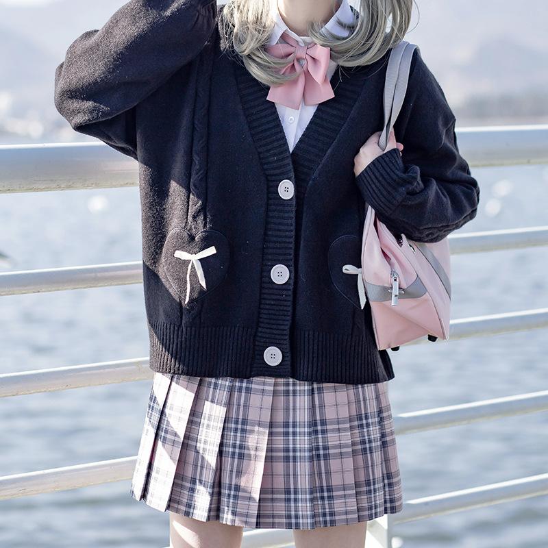 Clothing Sets School Uniform Cardigan Japanese Anime Costume South Korea Sweet Girls Knitting Sweater Coat Autumn Winter
