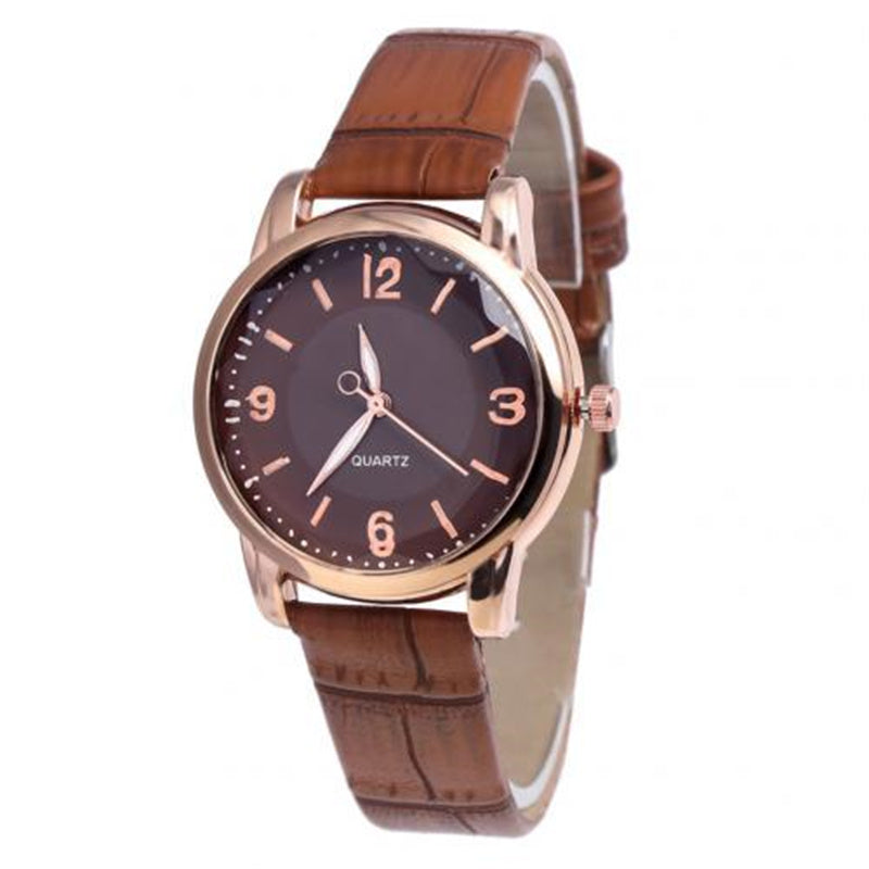 Women Round Dial Bamboo Grain Faux Leather Strap Analog Quartz Watch Arabic Numbers Watch Bracelet Casual w04