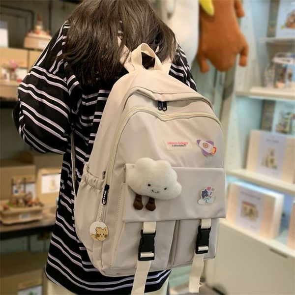 Cute Clouds Women&#039;s Travel Backpack Nylon School Bag for Teenage Girls Student Book Laptop Rucksack Mochila Female Schoolbag 210929
