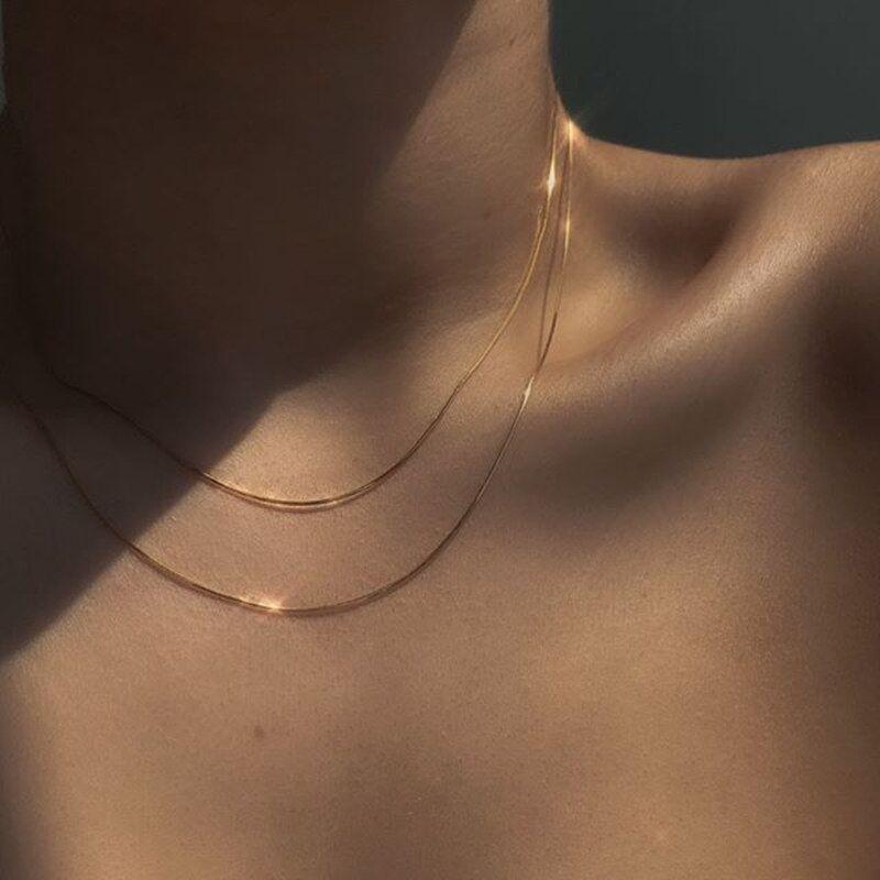 Pendant Necklaces Simple Multi Layer Thin Snake Chain Necklace For Women Vintage Gold Color Clavicle Choker Female Jewelry Fashion