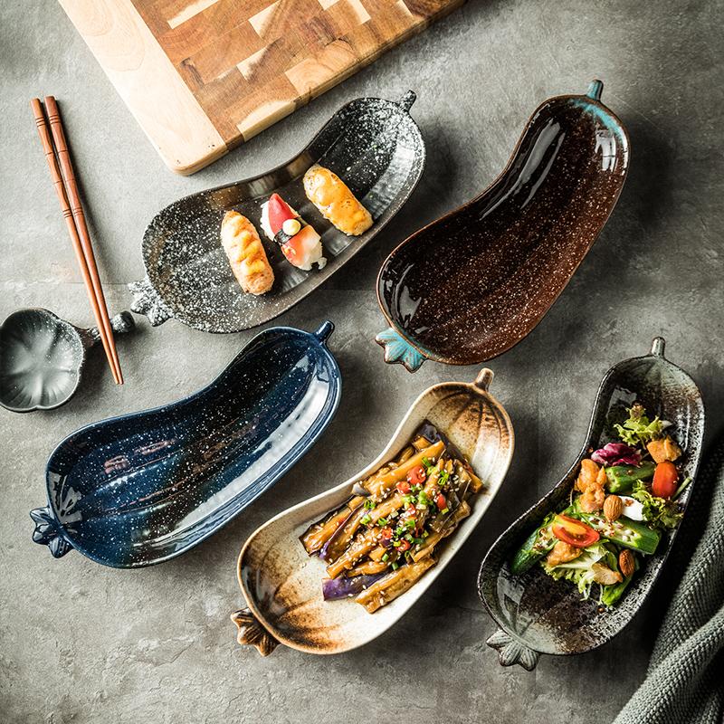 Dishes & Plates Japanese Sushi Plate Creative Cuisine Eggplant-shaped Retro Tableware Vegetable Ceramic Dessert 10-inch