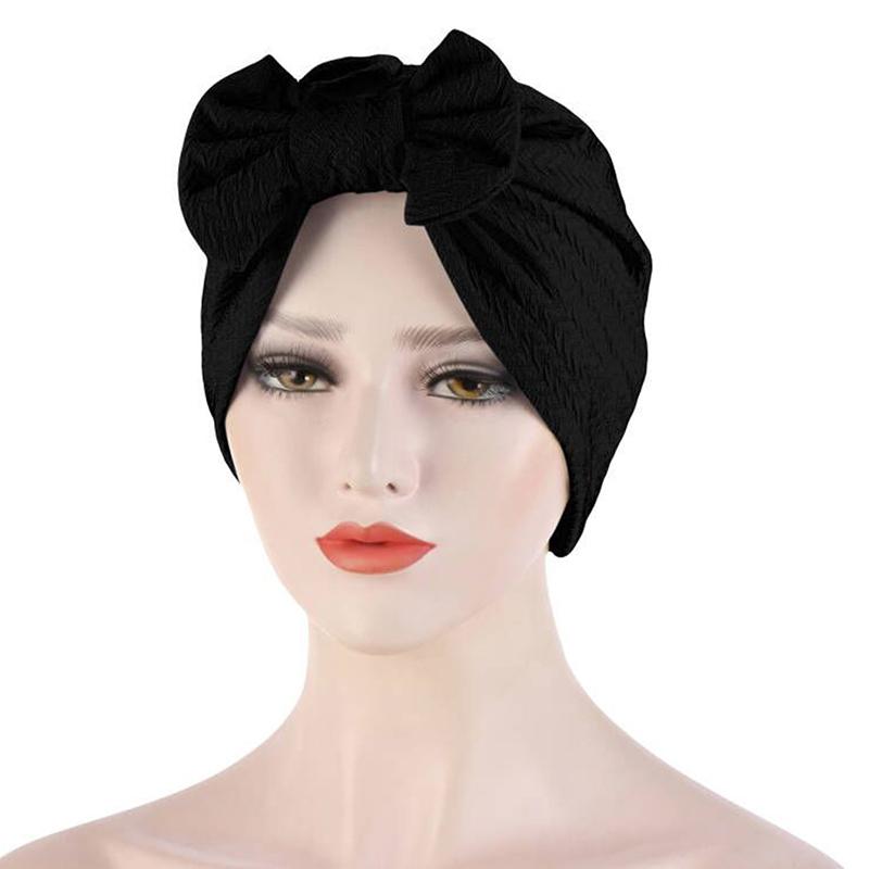 Scarves Solid Muslim Turban Bonnets For Women Big Bowknot Stretch Hijab Hat Scarf Cap Head Wrap Chemo Beanies