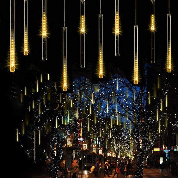 Meteor Shower Lights 30cm 8 Tubes 192 Led Falling Raindrop String Lights For Outdoor Garden Home Christmas Wedding Party Decor 211012
