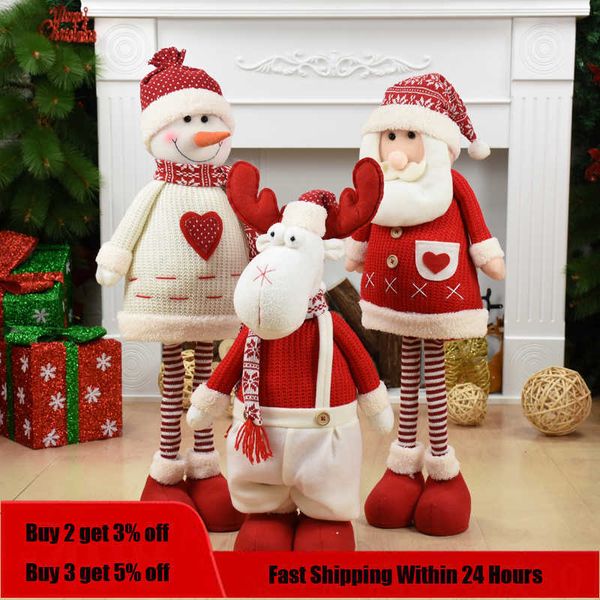 Big Size Dolls Retractable Santa Claus Snowman Elk Toys Figurines Christmas Gift for Kid Red Xmas Tree Ornament 211015