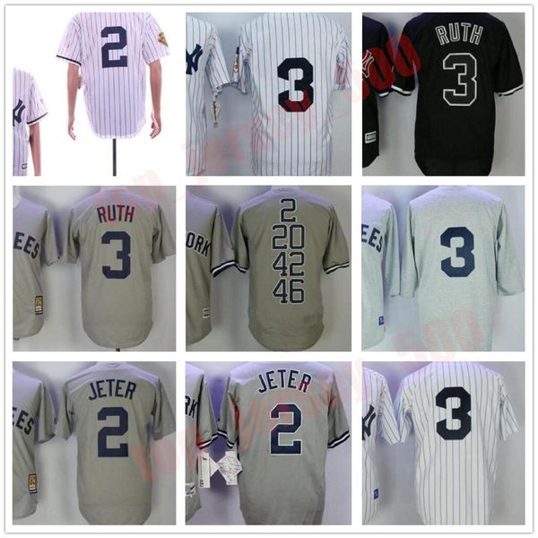 Custom Men women youth New throwback york Jerseys 3 BABE RUTH 2 DEREK JETER baseball jersey