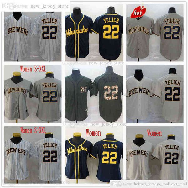 Man Women Youth Kids 2022-22 Baseball 22 Christian Yelich Jerseys Grey Beige White Top Quality Jersey