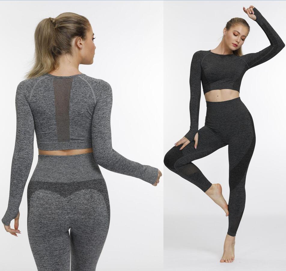 Tracksuits Seamless Fitness Leggings two Piece set Womens Yoga Set Gym Clothing Cropped Shirt Sport Suit Women Long Sleeve shirts pants Tracksuit Ac