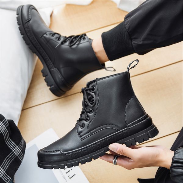 2021 New Men&#039;s High Top Martin Boots British Style Youth Work Clothes Short Korean Student Trend Leather