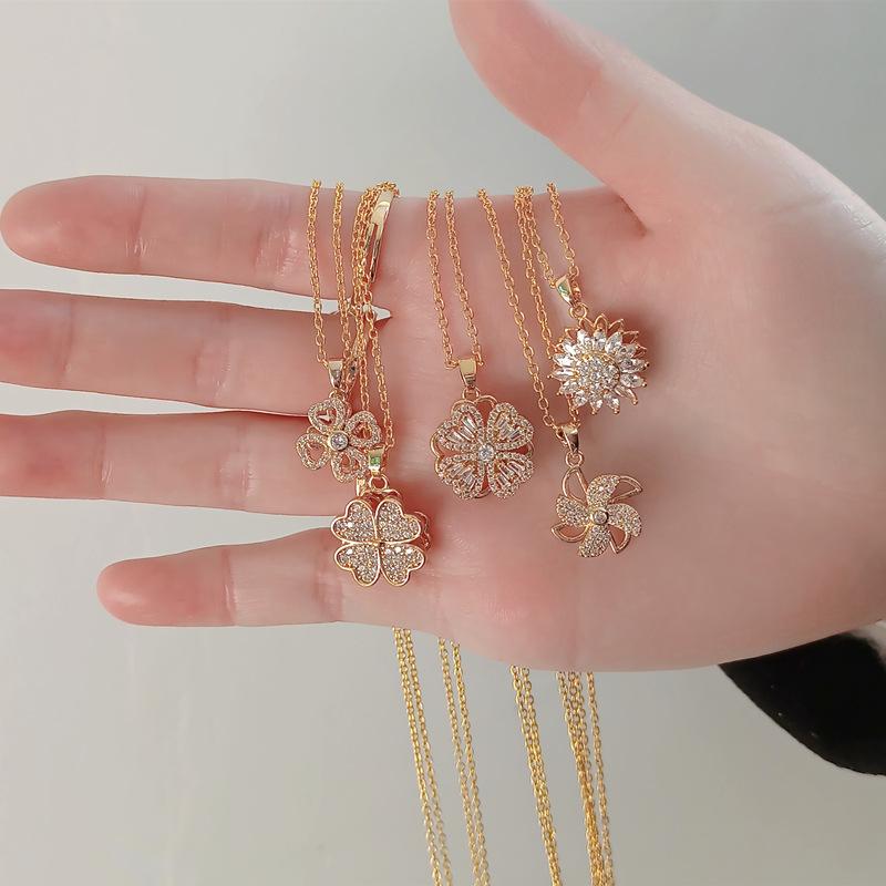 Chokers Rotate Anti Stress Anxiety Necklace For Women Girls Zircon Crystal Sunflower Spinner Fidget Ring Jewelry Gift Collier