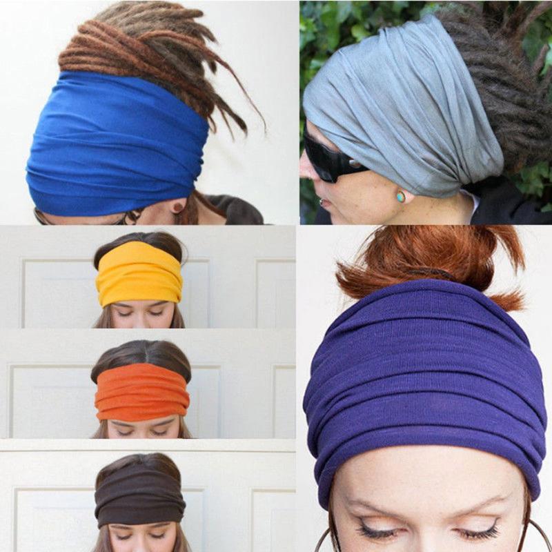 Scarves 1PC Fashion Wide Solid Color Cotton Headband For Women Lady Plain Fabric Yoga Sport Elastic Turban Head Wrap Bandana