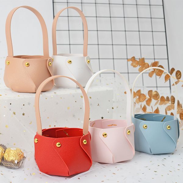 Creative Colorful Leather Portable Bag Wrap Candy Gift Box Candy Basket Jewelry Packaging Wedding Pouch