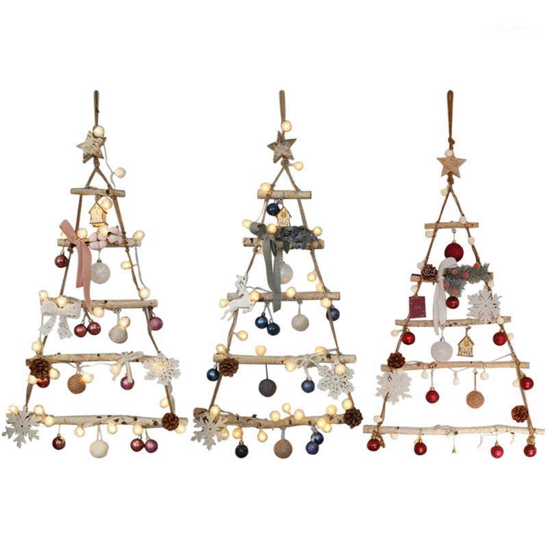 Christmas Decorations 95cm Tall Nordic Style DIY Wood Tree Wall Hanging Branch Ladder + Fairy Lights For Holiday Party Garden