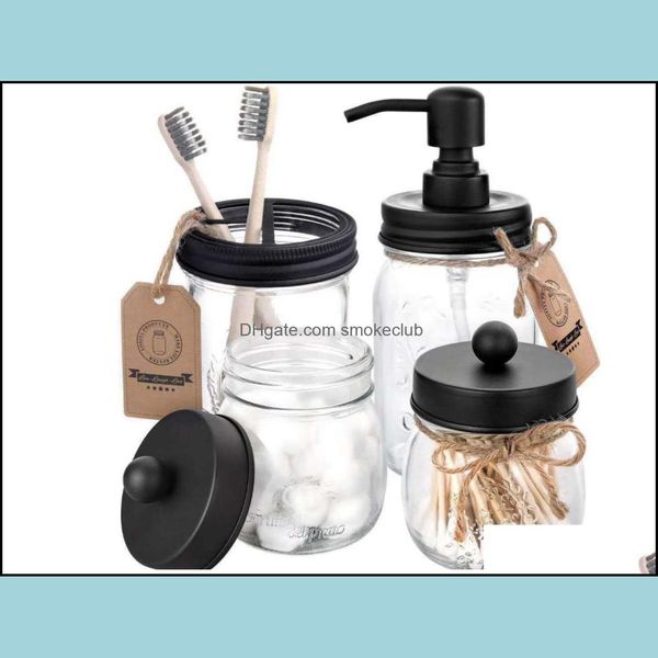 Aessory Bath Home Garden Bathroom Aessories Set 4 Pcs Soap Dispenser 2 Apothecary Jars & Toothbrush Holder - Rustic Farmhouse Decor Drop Del