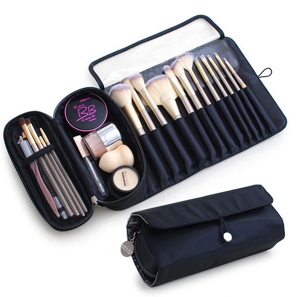 Women Fold Cosmetic with Large Capacity Storage Bag Waterproof Compartment Travel Makeup Brush Protective Cover