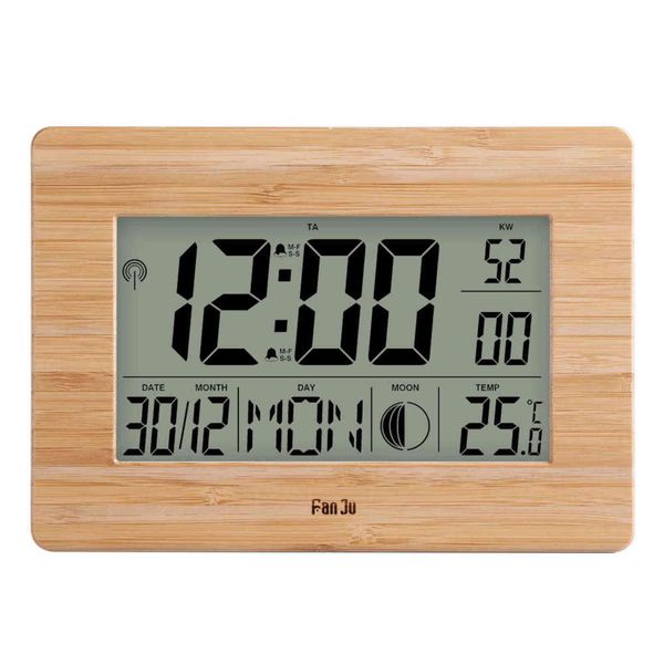 FanJu FJ3530 Digital Wall Clock with Extra Large Display Indoor Temperature Moon Phase Dual Alarm Snooze Calendar Table Desk C 211112
