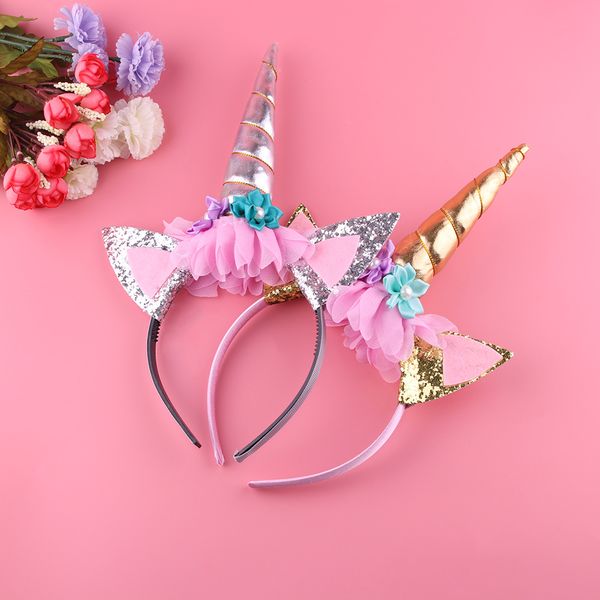 hair accessories Handmade Kids Party Gold Unicorn Headband Horn Gold Glittery Beautiful Headwear Hairband Hair Accessories Gold-Silver