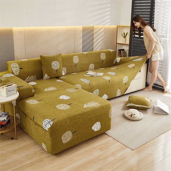 Meijuner L-Shaped Sofa Cover Elastic Colorful Couch Splicover All-inclusive Furniture Protector for Living Room 1PC 211116