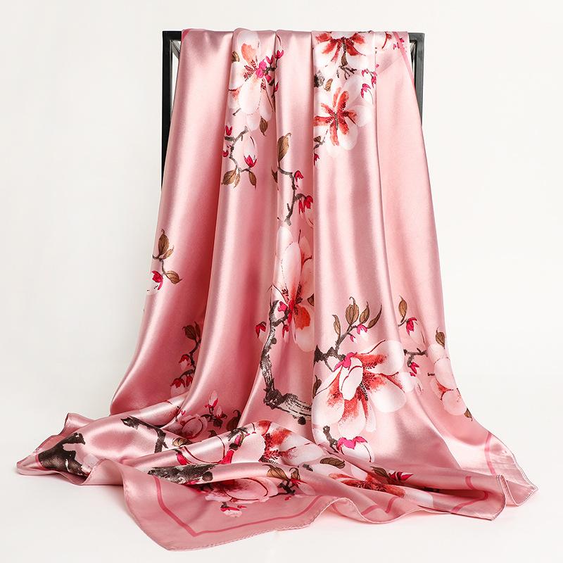 Scarves Vintage Chinese Style Flower Cotton Silk Scarf Large Square Ladies Temperament Muslim Hijab Air-conditioned Shawls