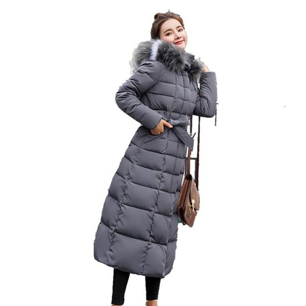 Women&#039;s Down & Parkas 2021 Winter Jacket Warm Fashion Bow Belt Fur Collar Coat Long Dress Thick