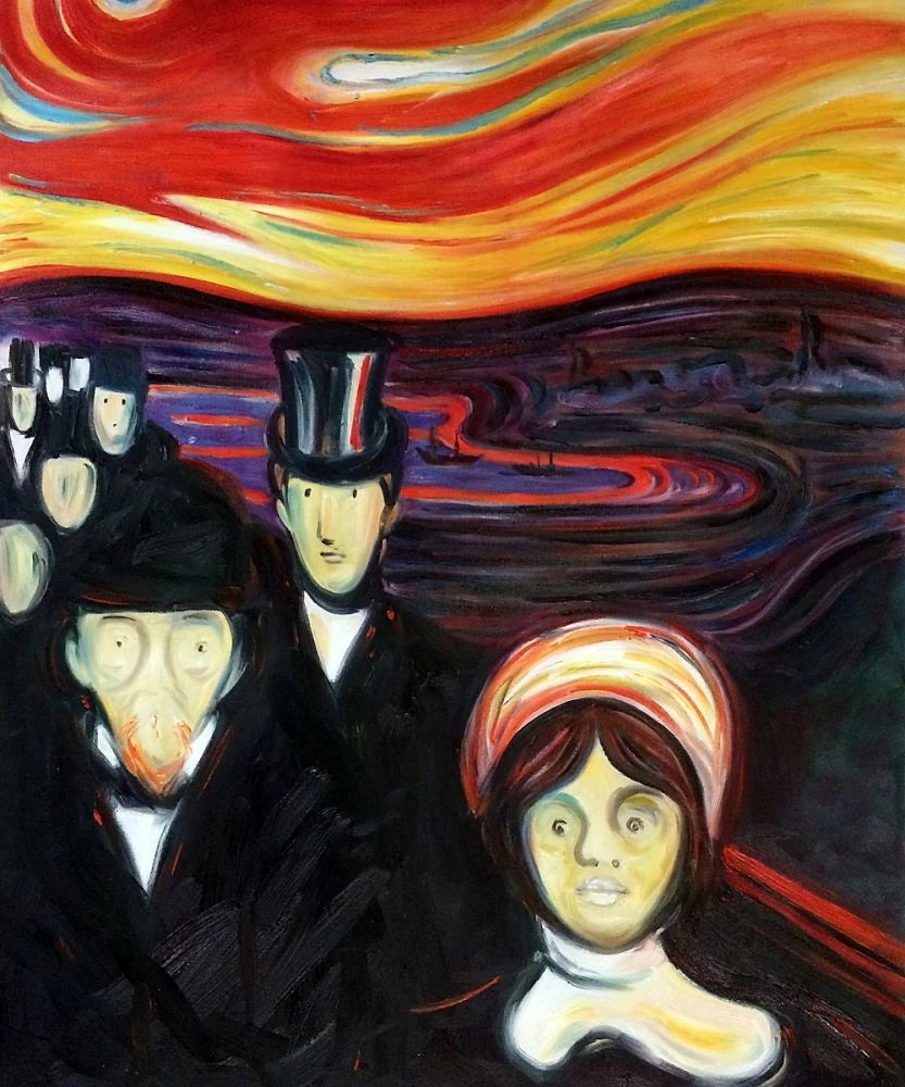 Handpainted Abstract Art Oil Painting Anxiety, 1894 by Edvard Munch Canvas Wall Pictures for Hotel, Pub, Beer Bar,Club,Office, Home Decoration, No F