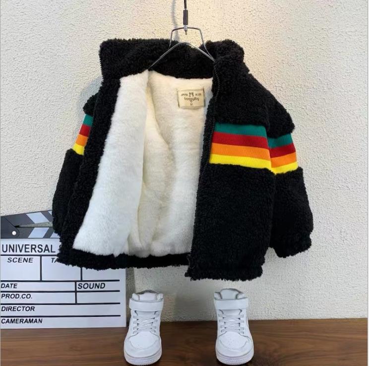 Teddy Fur Rainbow Kids Winter Children Clothing Boys Jacket Baby Girl Clothes Faux Fur Coat Snowsuit Outerwear Coat