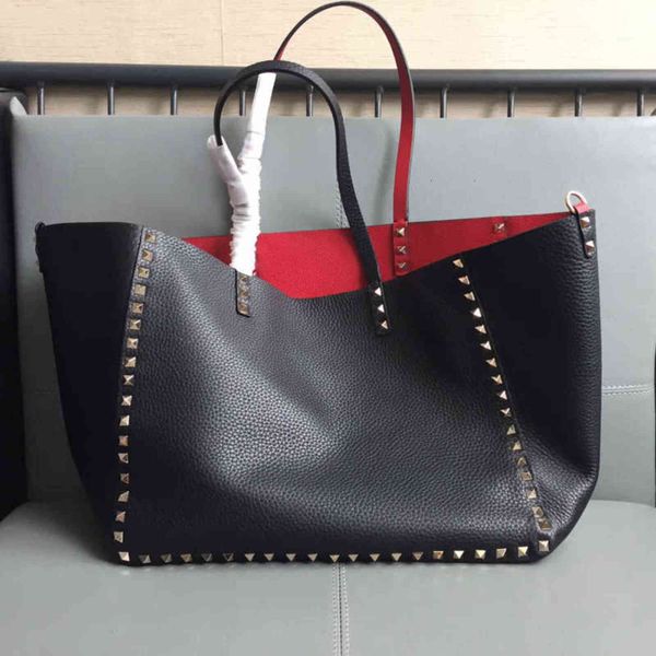 7A Fashion New style Shopping bags 0501 Double nail One package is worth two packages Large capacity Plain Genuine Leather Fall grain